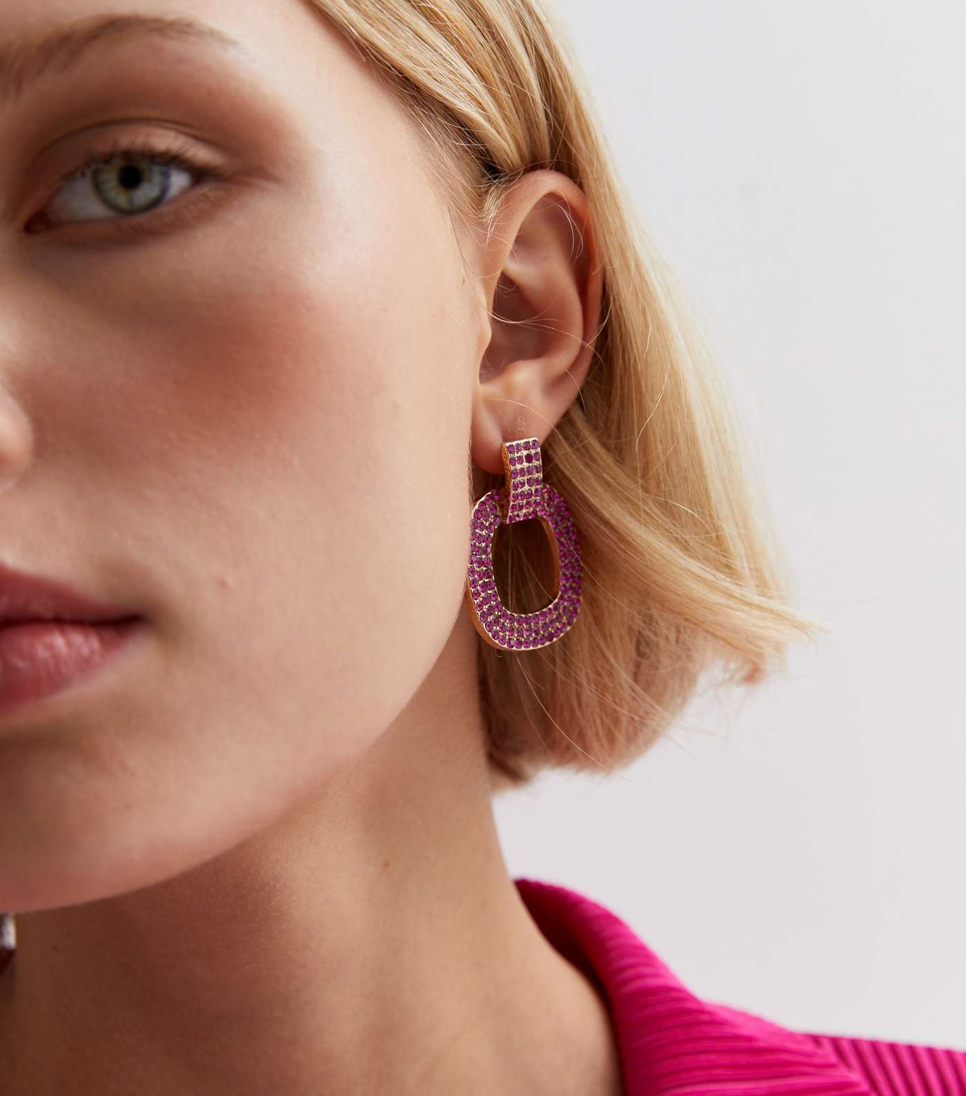 Pink Diamanté Drop Doorknocker Earrings