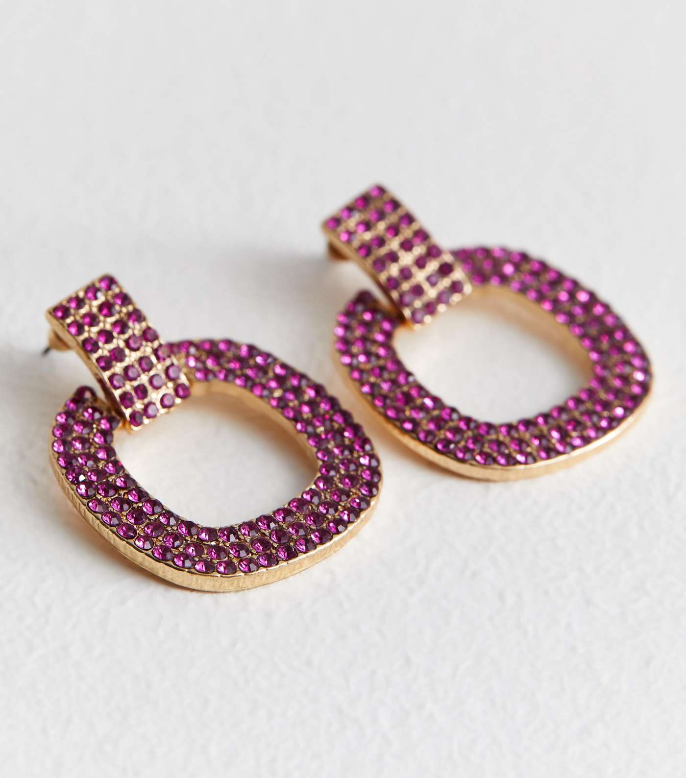 Pink Diamanté Drop Doorknocker Earrings Image 3