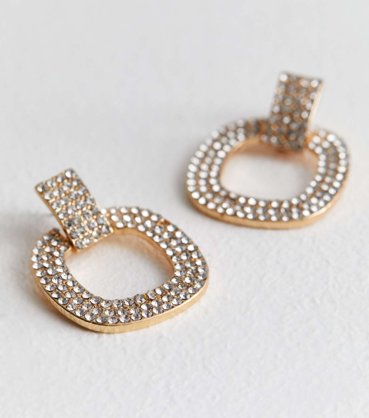Gold Diamanté Drop Doorknocker Earrings Image 3