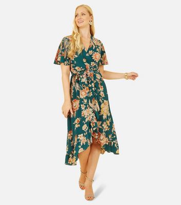 Teal floral hot sale midi dress