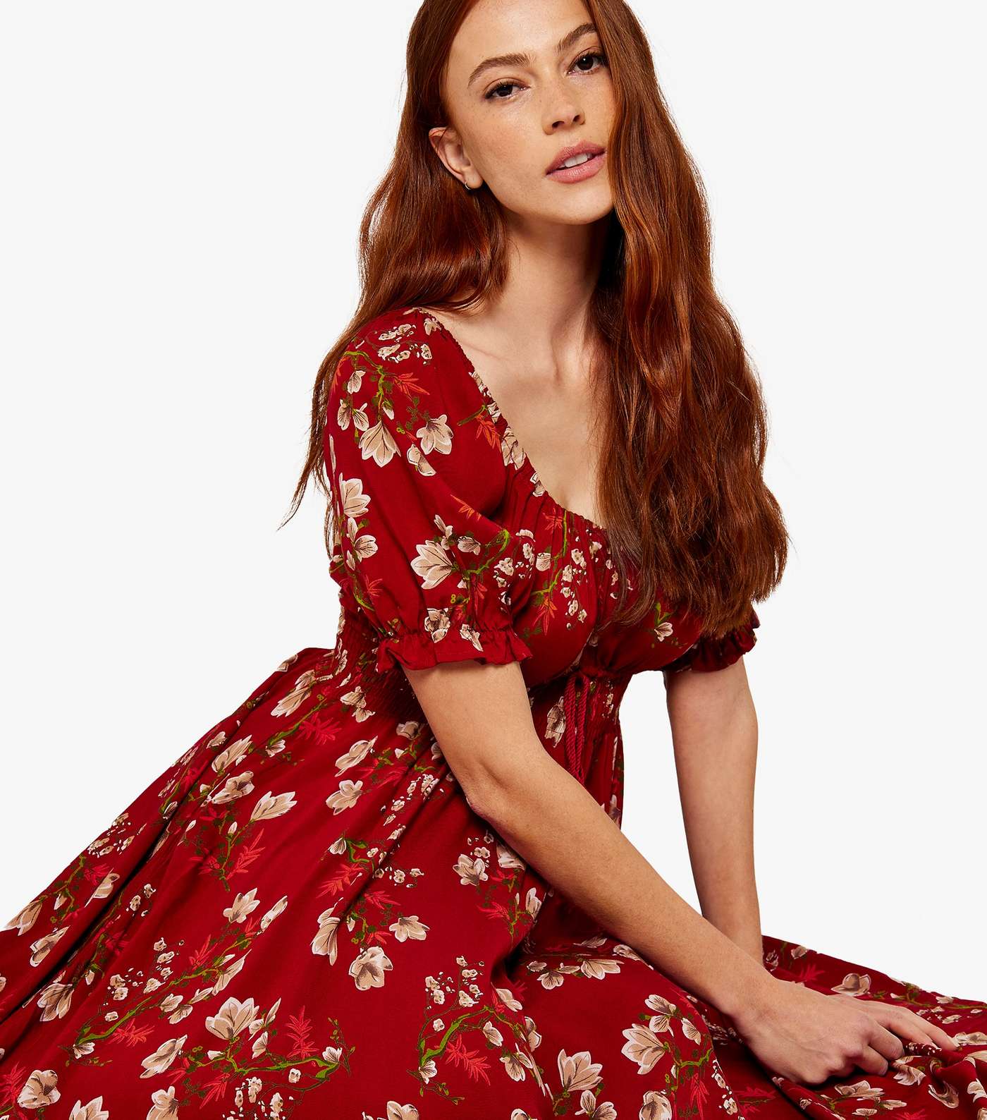 Apricot Red Floral Tassel Bardot Maxi Dress Image 5