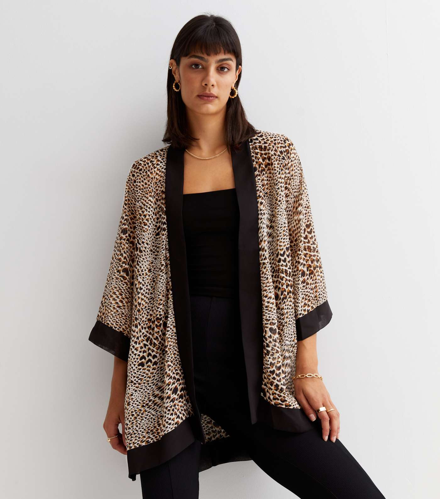 Mela Brown Leopard Print Long Kimono
