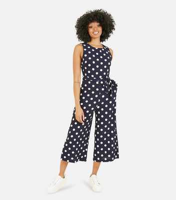 Mela Navy Spot Belted Crop Jumpsuit