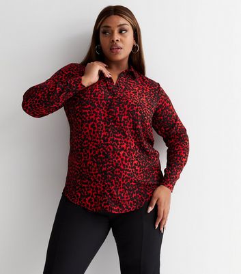 Ladies red leopard print top best sale