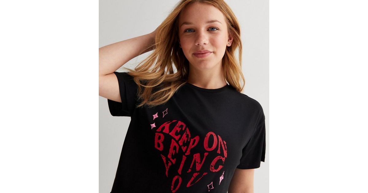 Girls Black Heart Logo T-Shirt | New Look