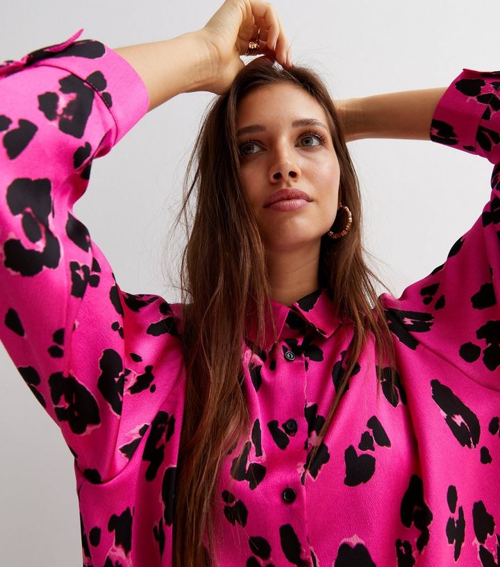 Pink Animal Print Satin Oversized Shirt | New Look
