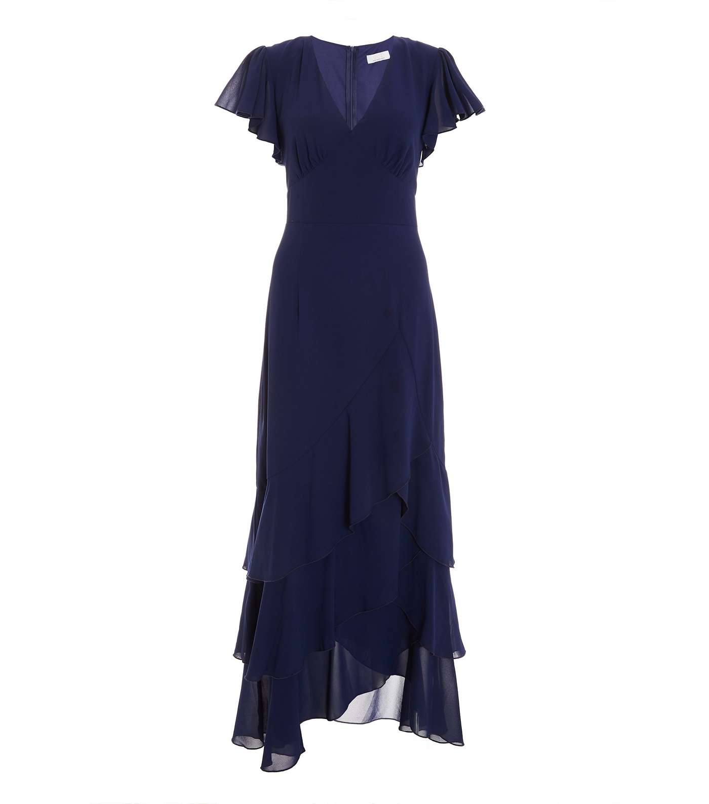 QUIZ Navy Chiffon Short Flutter Sleeve Frill Maxi Dress Image 4