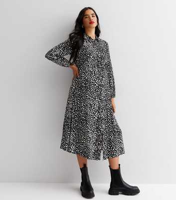 Maternity Black Mark Making Long Sleeve Midi Nursing Shirt Dress