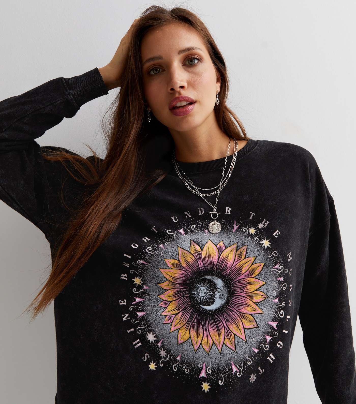 Dark Grey Acid Wash Sunflower Logo Sweatshirt Image 3