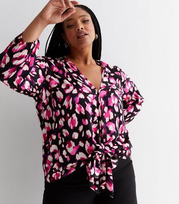 Curves Pink Leopard Print Satin Multiway Top | New Look