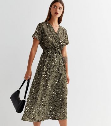 Olive green leopard deals print dress