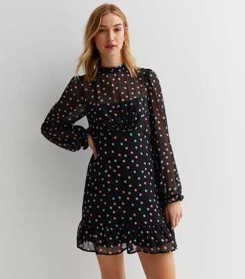 Black Spot Chiffon Long Sleeve Mini Tea Dress