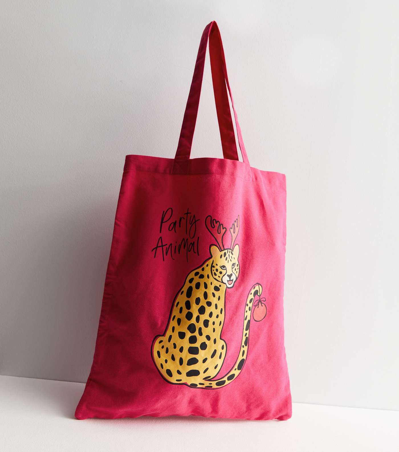 Red Party Animal Christmas Cheetah Canvas Bag