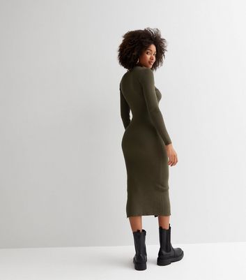 Olive ribbed shop dress