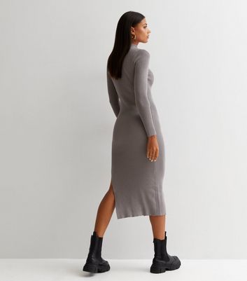 Gini London Pale Grey Ribbed Knit High 