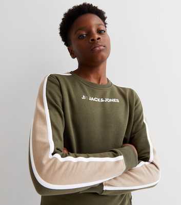 Jack & Jones Junior Khaki Stripe Sleeve Logo Sweatshirt