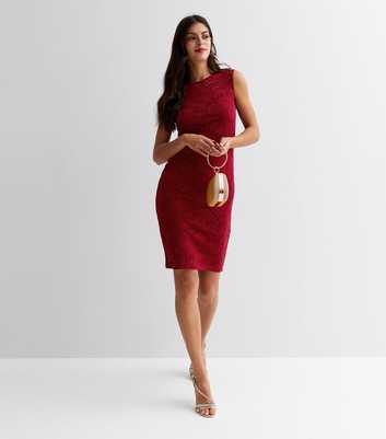 Gini London Red Lace Sleeveless Midi Bodycon Dress