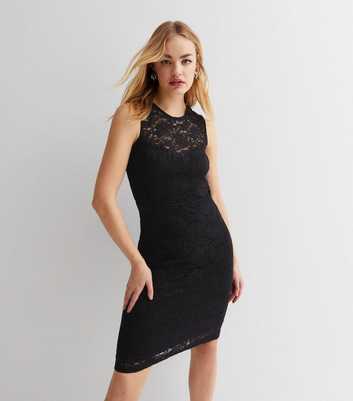 Gini London Black Lace Sleeveless Midi Bodycon Dress