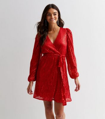 Red Sequin with Feather Slit Long Train Sexy Prom Dress - Lunss