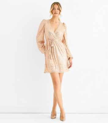 Gini London Gold Sequin V-Neck Belted Mini Dress