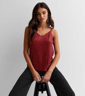 Gini London Burgundy Sequin V Neck Strappy Cami