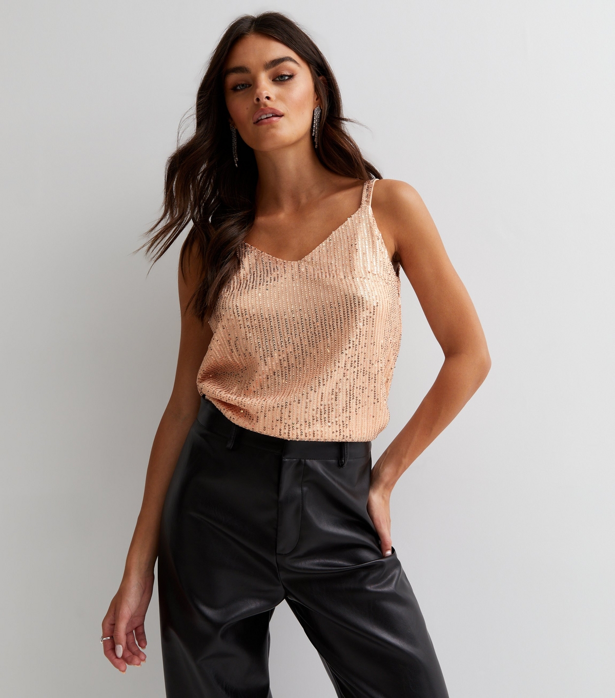Women's Gold Sequin V Neck Strappy Cami Gini London New Look