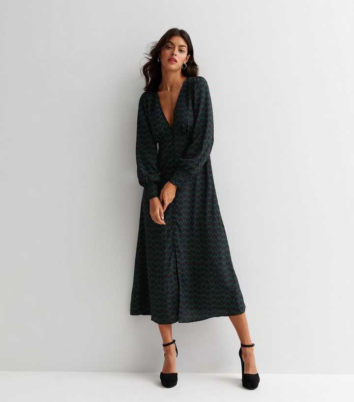 knee length dresses for ladies BORDER PRINT BUTTON FRONT MIDI DRESS – EHA Culture main image 1
