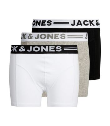 Jack & Jones Junior 3 Pack Grey Marl Black and White Logo Boxers