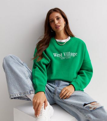 Light Green West Village Logo Oversized Sweatshirt | New Look