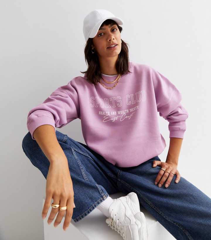 Lilac Sports Club Logo Oversized Sweatshirt | New Look