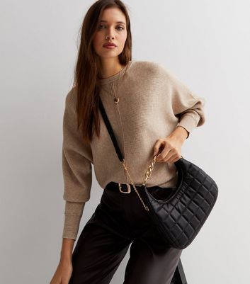 Black Quilted Chain Strap Cross Body Bag New Look