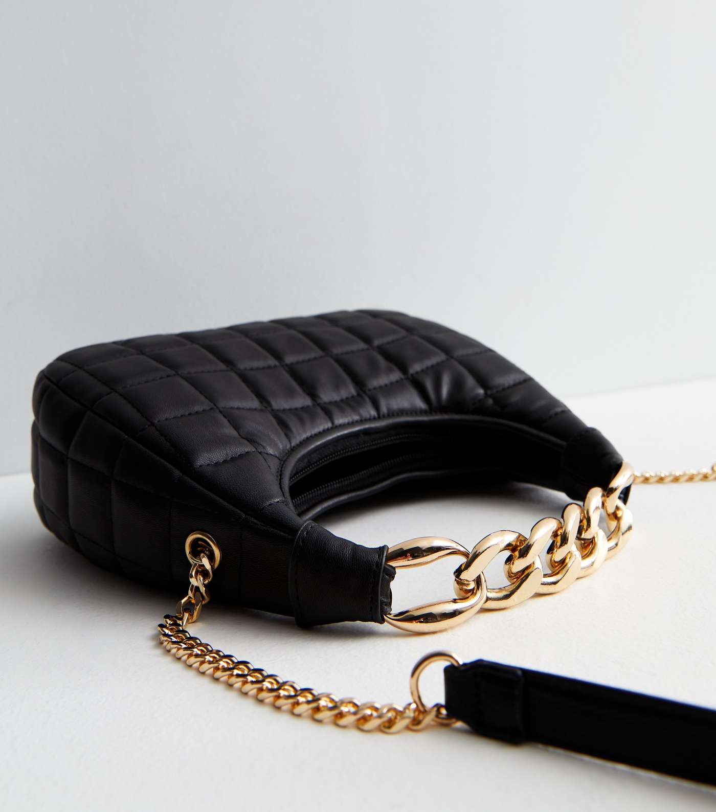 Black Quilted Chain Strap Cross Body Bag Image 3
