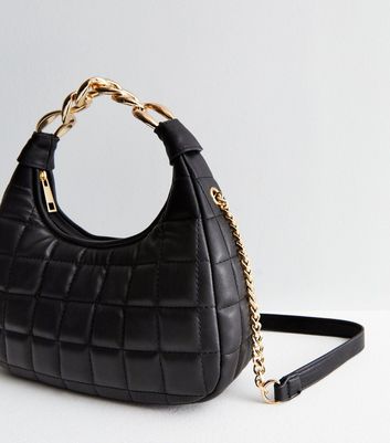 Black Quilted Chain Strap Cross Body Bag New Look