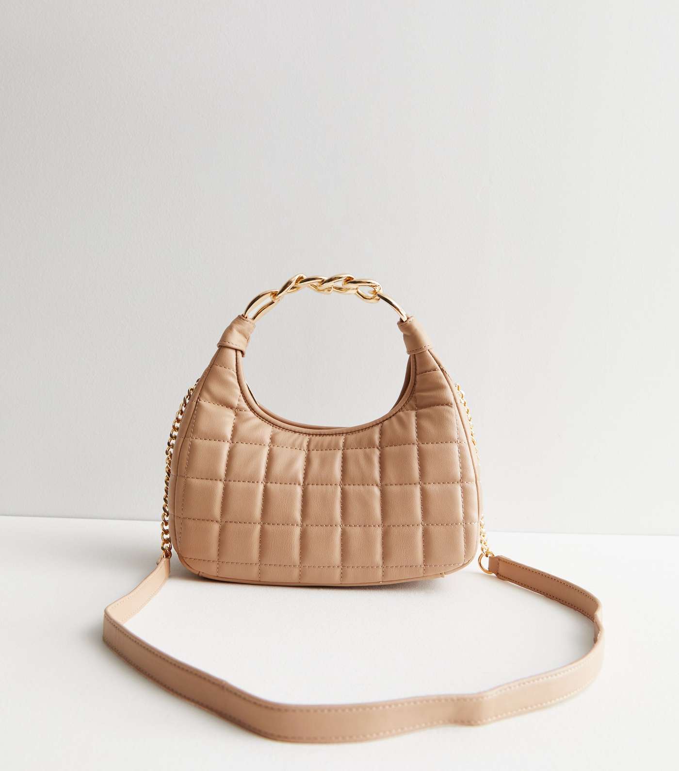 Camel Quilted Chain Strap Cross Body Bag Image 3