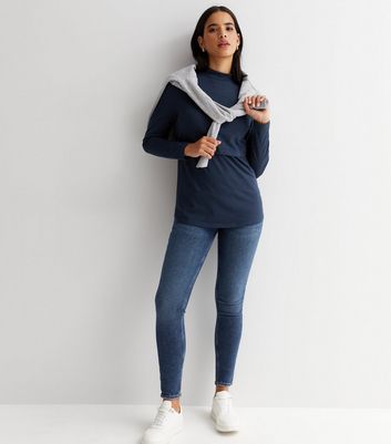 Maternity Navy High Neck Long Sleeve Nursing Top New Look