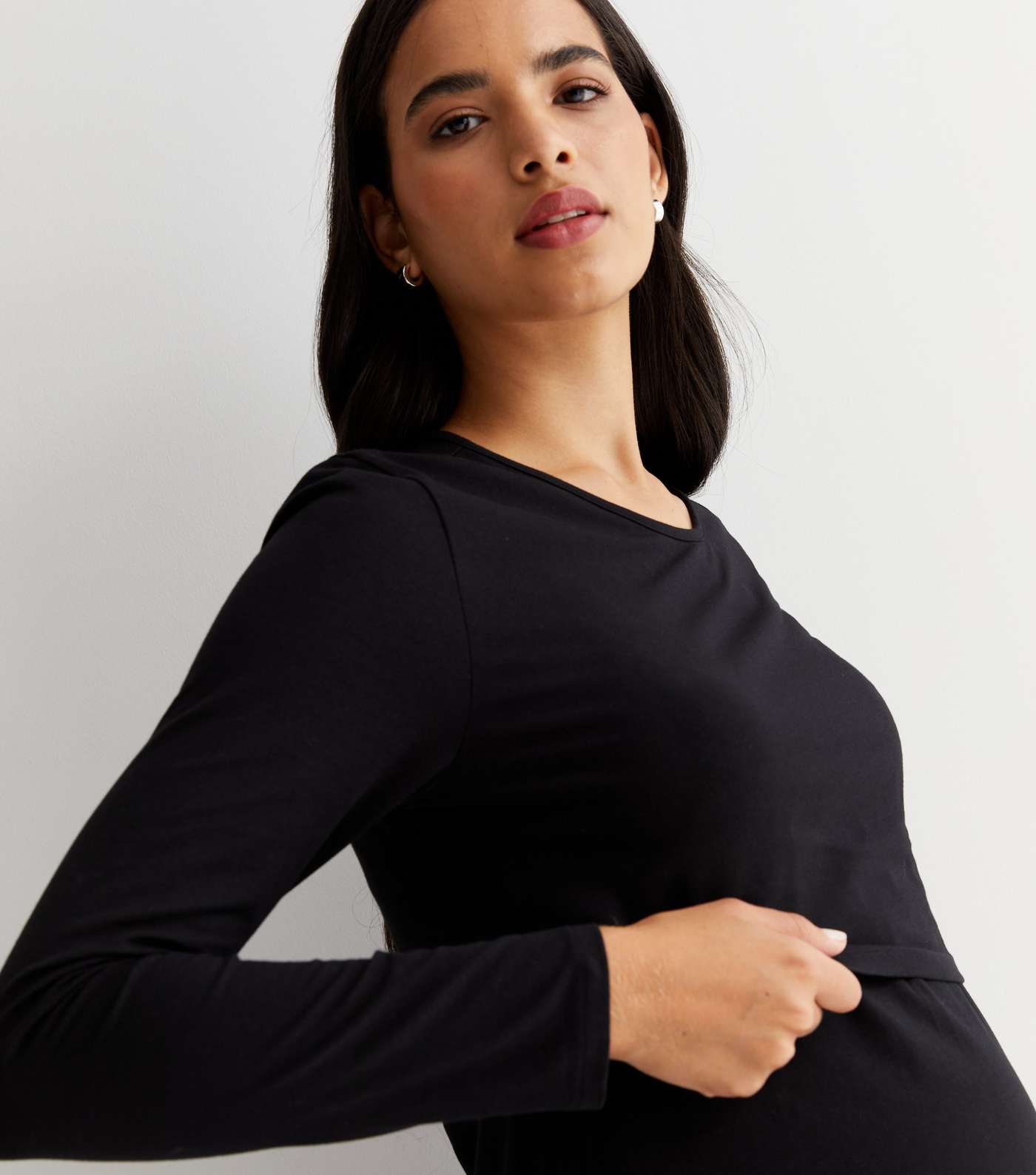 Maternity Black Long Sleeve Nursing Skater Dress Image 3