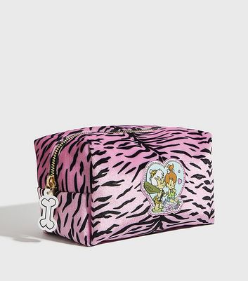 Skinnydip Purple Tiger Print Velvet Flintstones Logo Makeup Bag