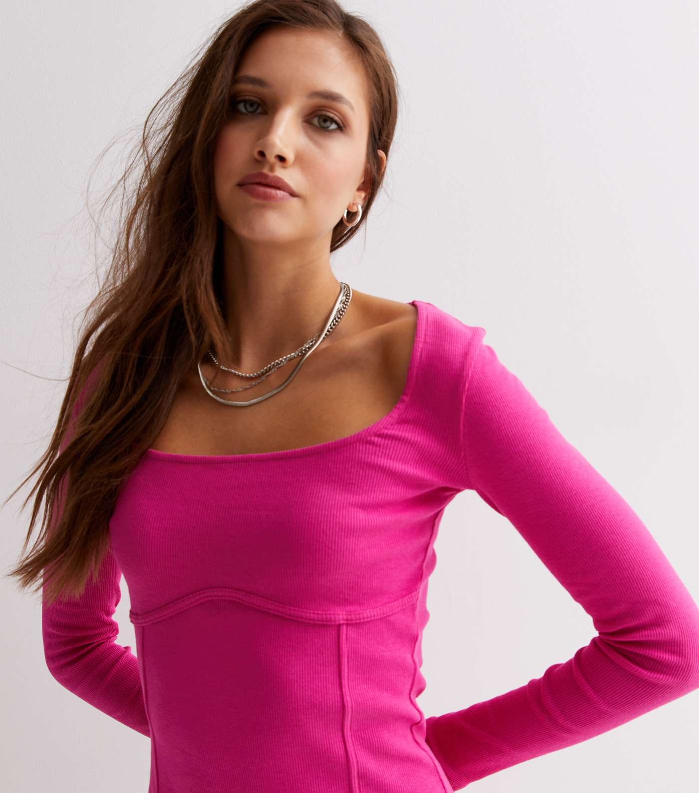 Bright Pink Ribbed Jersey Corset Mini Dress Image 3