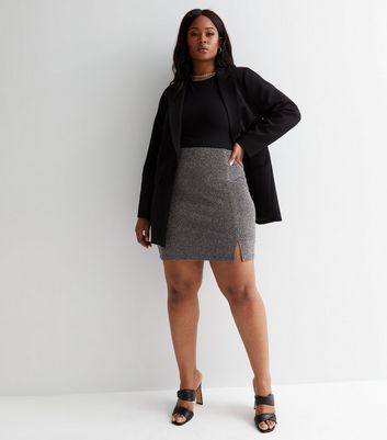 Curves Black Glitter Mini Tube Skirt New Look