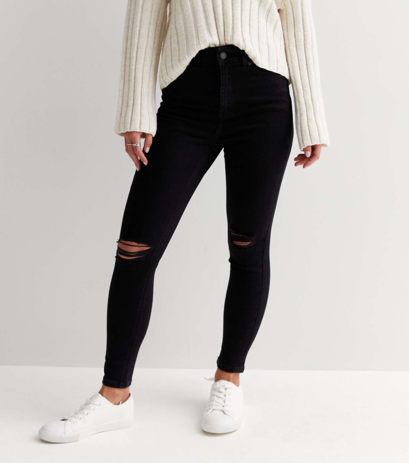 Petite Black Ripped Lift & Shape High Waist Yazmin Skinny Jeans Image 2