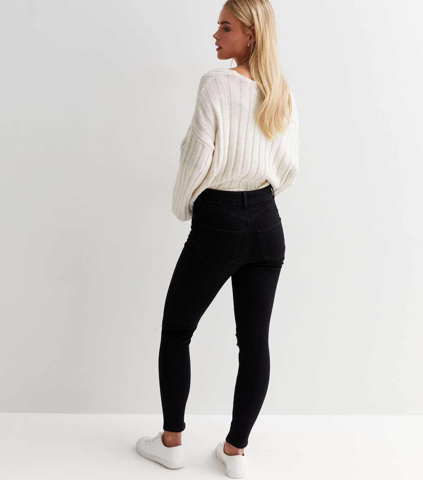 Petite Black Ripped Lift & Shape High Waist Yazmin Skinny Jeans Image 4