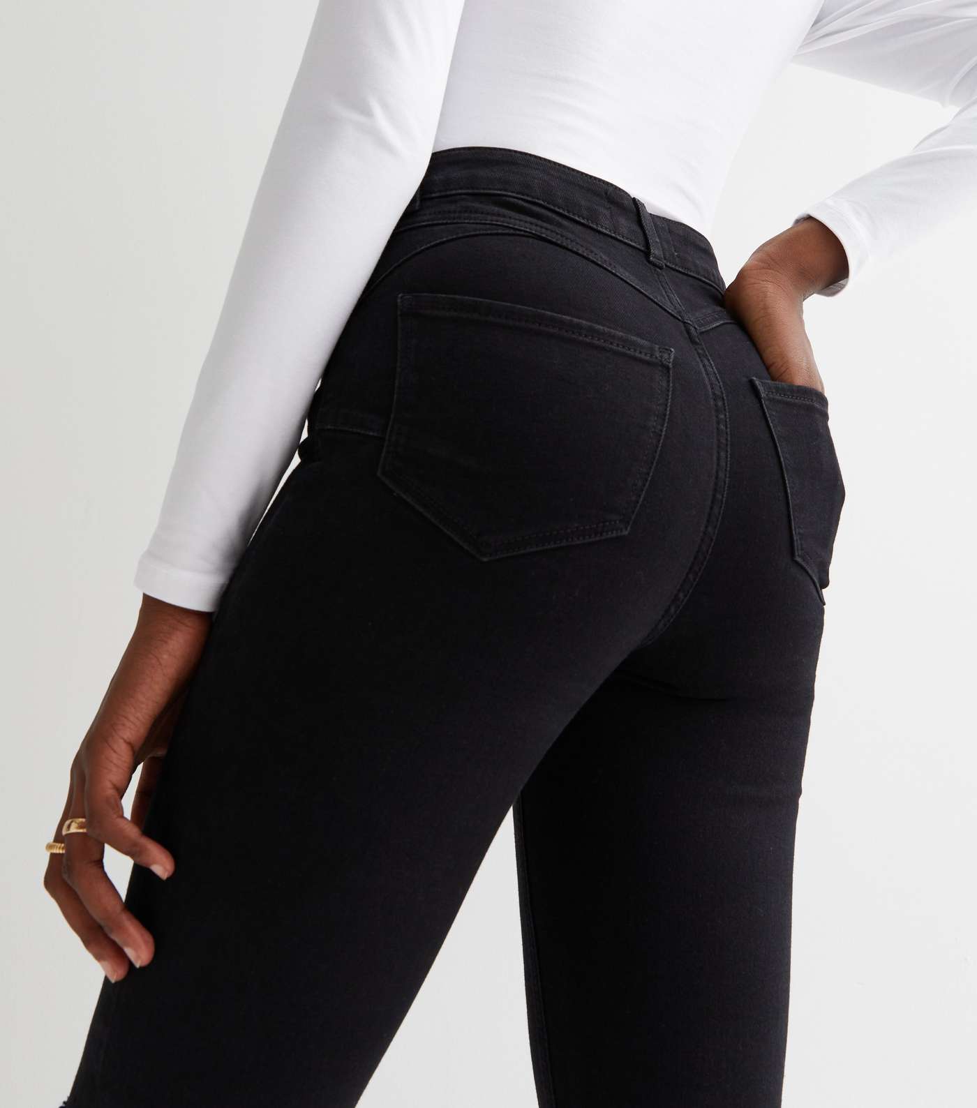 Tall Black Ripped Lift & Shape High Waist Yazmin Skinny Jeans Image 3