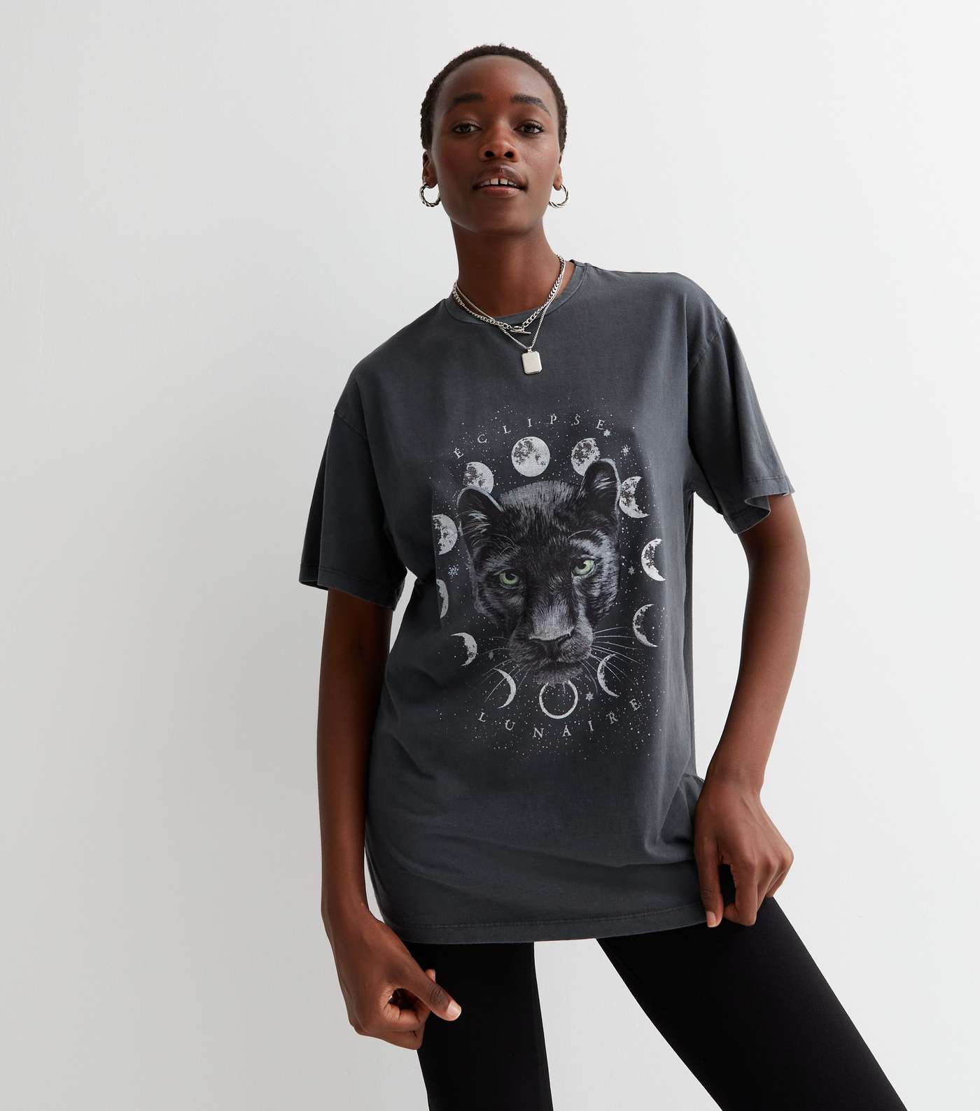 Tall Dark Grey Acid Wash Mystic Panther Logo T-Shirt