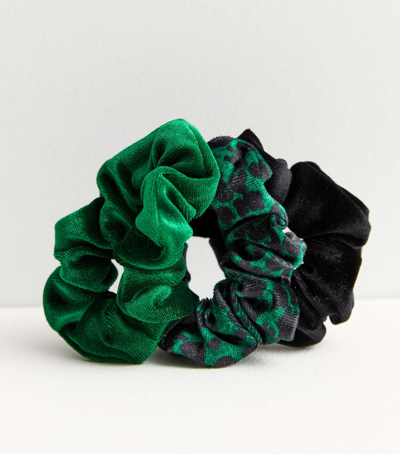 3 Pack Black and Green Animal Print Velvet Scrunchies