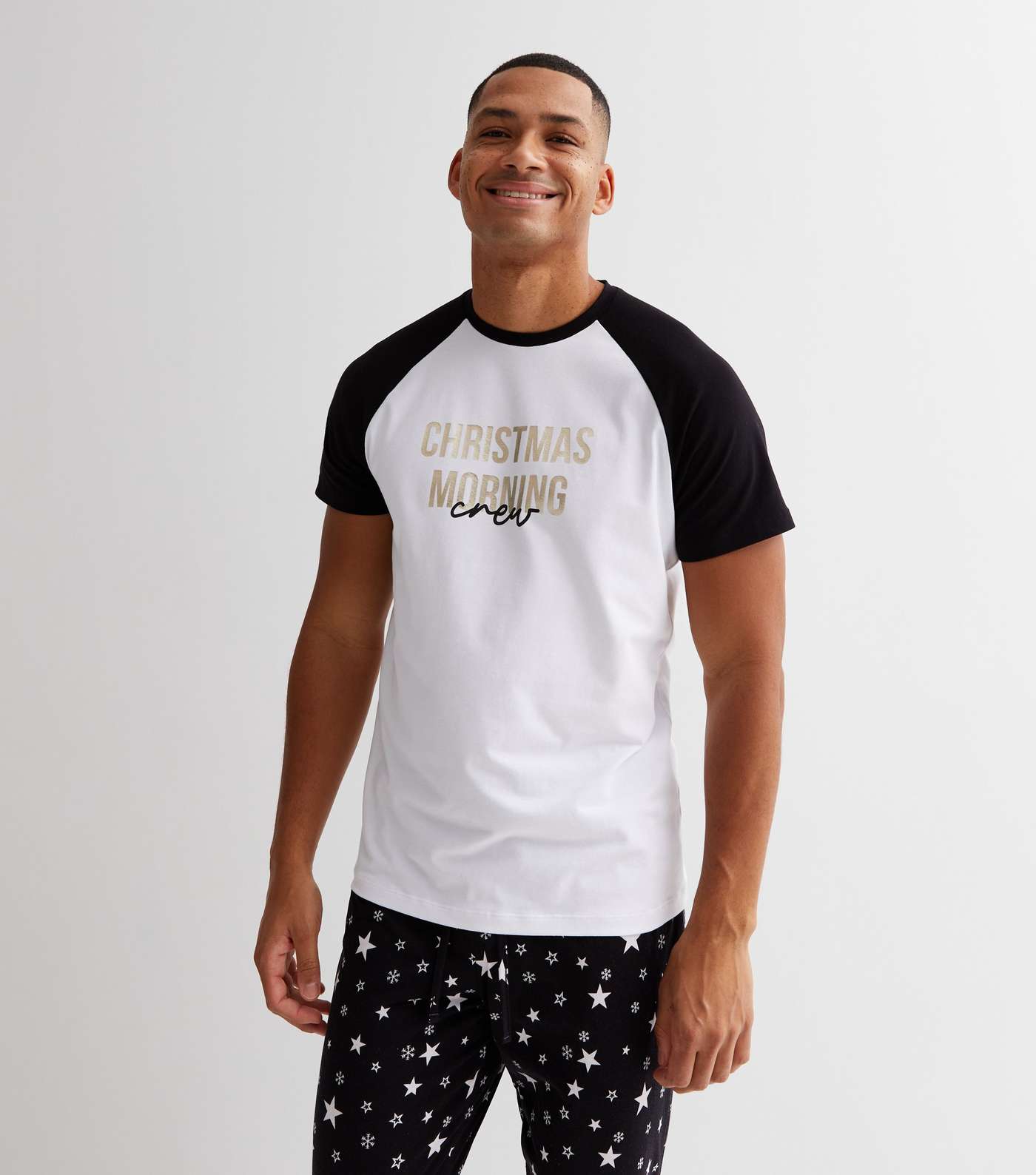 Black Family Christmas Jogger Pyjama Set with Star Print Image 3