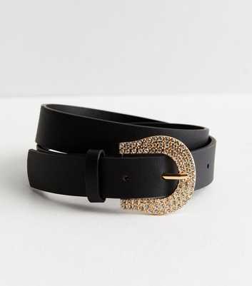 Black Diamanté Embellished Buckle Belt