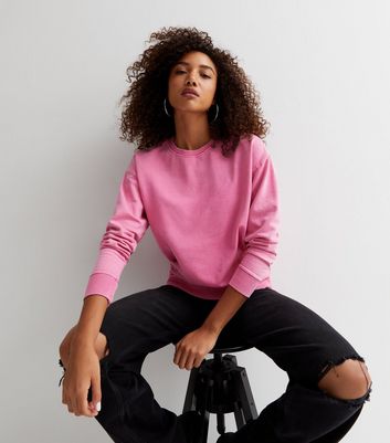 Bright Pink Acid Wash Crew Neck 