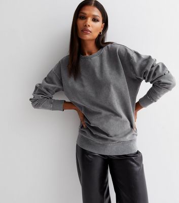 Pale Grey Acid Wash Crew Neck 