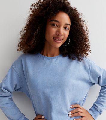 Blue Acid Wash Crew Neck Sweatshirt 