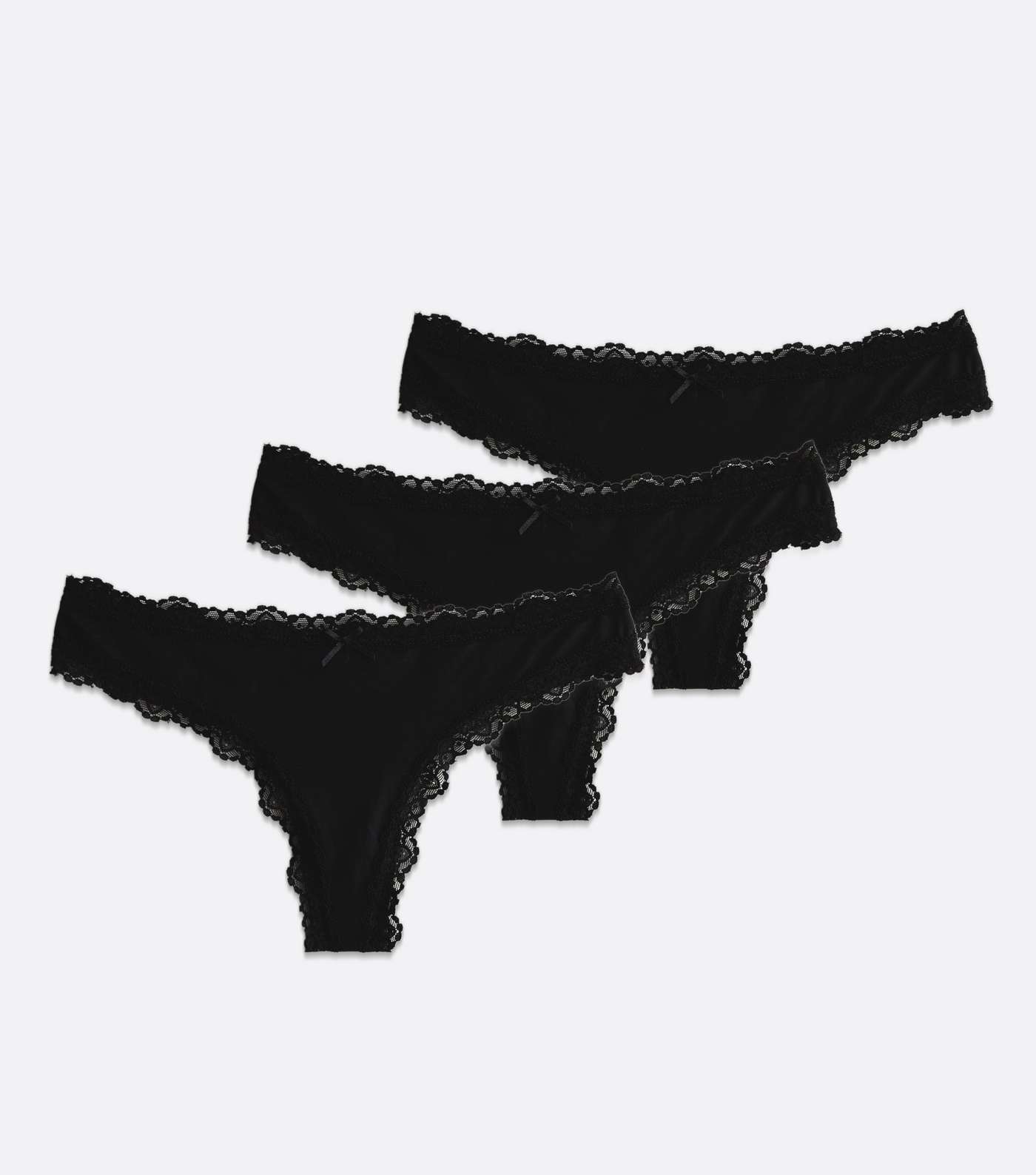 3 Pack Black Lace Trim Thongs Image 5